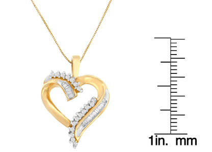 10K Yellow Gold Round and Baguette Diamond Love Forever Heart Pendant Necklace (1/4 cttw, H-I Color, SI1-SI2 Clarity)