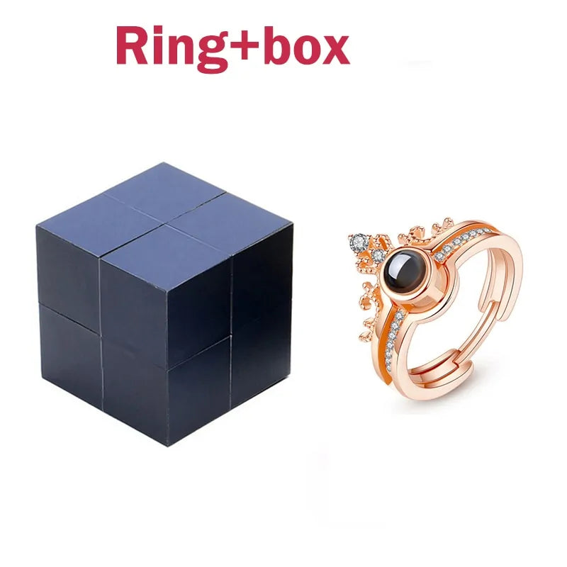 Personalized 'I Love You' Rings Set with Creative Jewelry Box