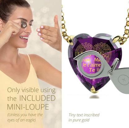 Gold Plated Silver Heart Jewelry Set 120 Languages I Love You Necklace and Crystal Earrings