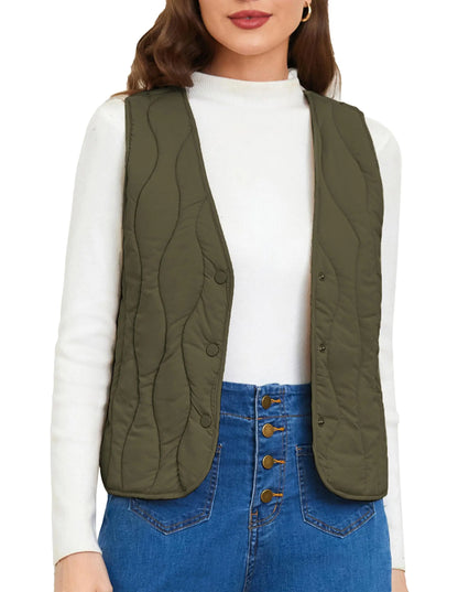 Belle Poque Quilted Vest for Women Lightweight Cropped Puffer Vest V Neck Sleeveless Fall Winter Vest Tops Green L