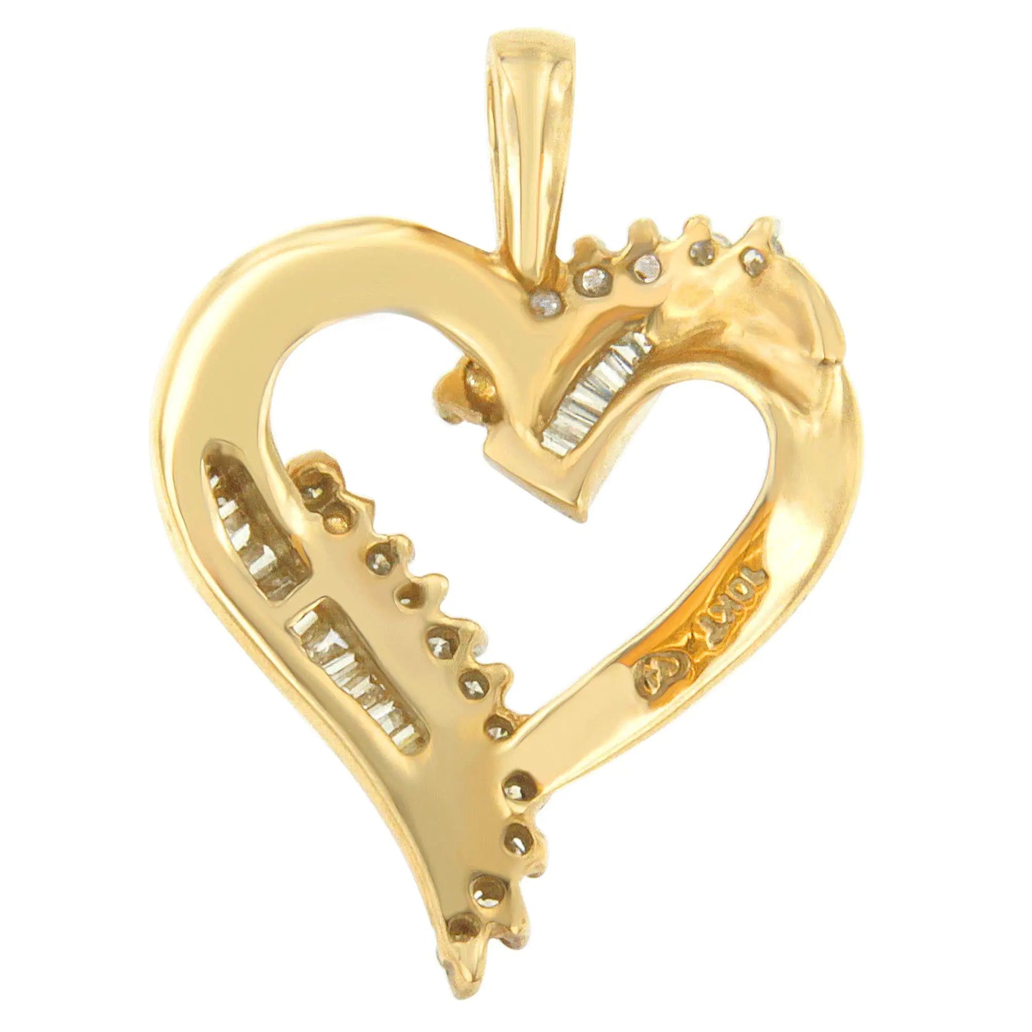 10K Yellow Gold Round and Baguette Diamond Love Forever Heart Pendant Necklace (1/4 cttw, H-I Color, SI1-SI2 Clarity)