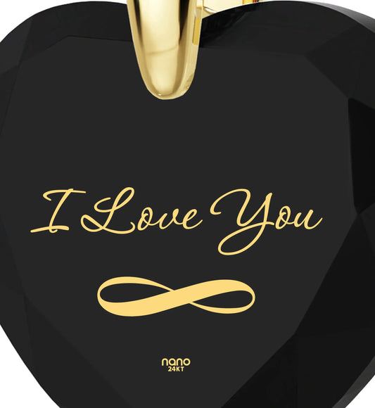 Gold Plated Silver Infinity I Love You Necklace Heart Pendant 24k Gold Inscribed Cubic Zirconia