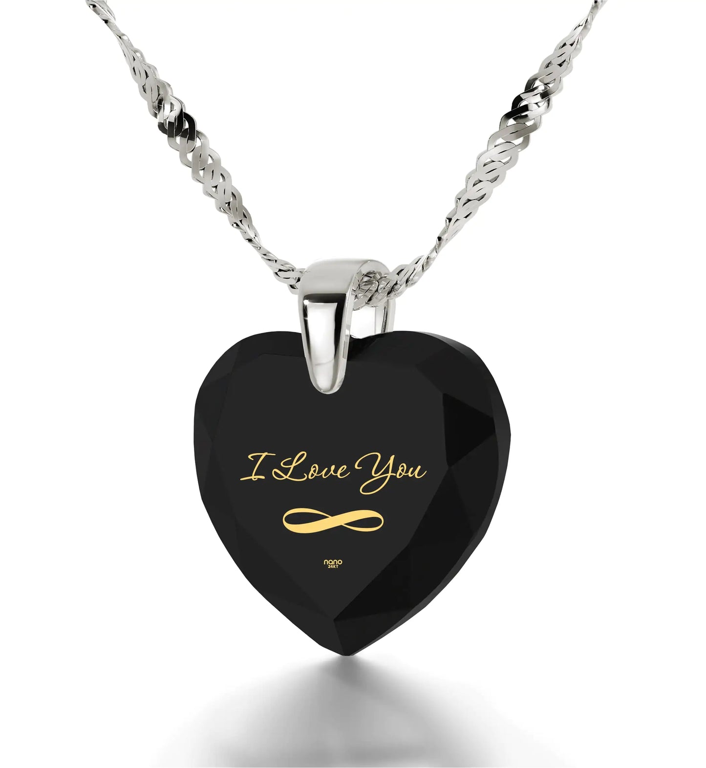 Silver Infinity I Love You Necklace Heart Pendant 24k Gold Inscribed Cubic Zirconia