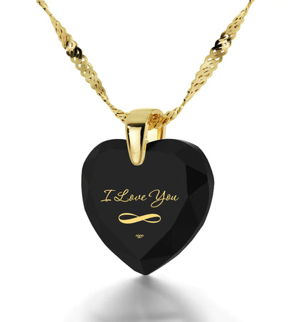 Gold Plated Silver Infinity I Love You Necklace Heart Pendant 24k Gold Inscribed Cubic Zirconia