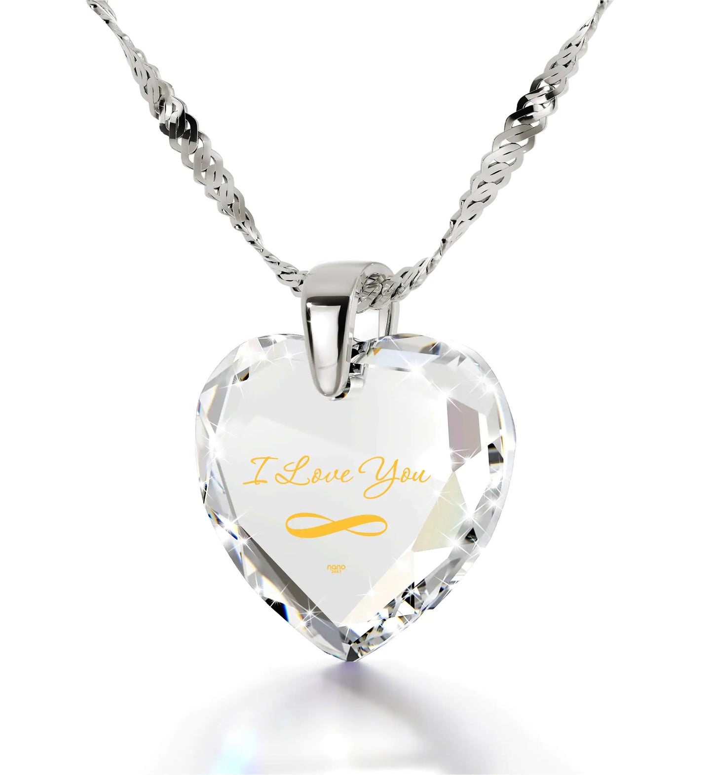 Silver Infinity I Love You Necklace Heart Pendant 24k Gold Inscribed Cubic Zirconia