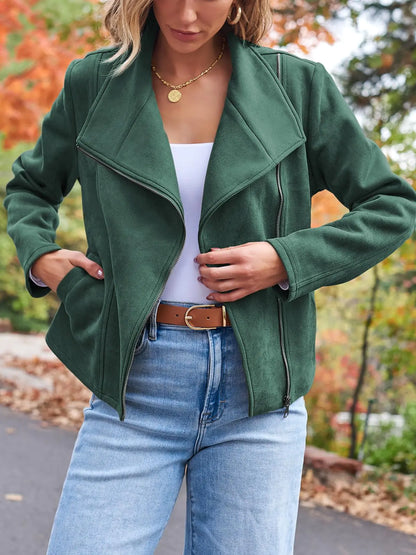 AUTOMET Womens Faux Leather Jackets Suede Fall Fashion 2024 Outfits Winter Clothes Open Front Cropped Coat Outwear Small Green